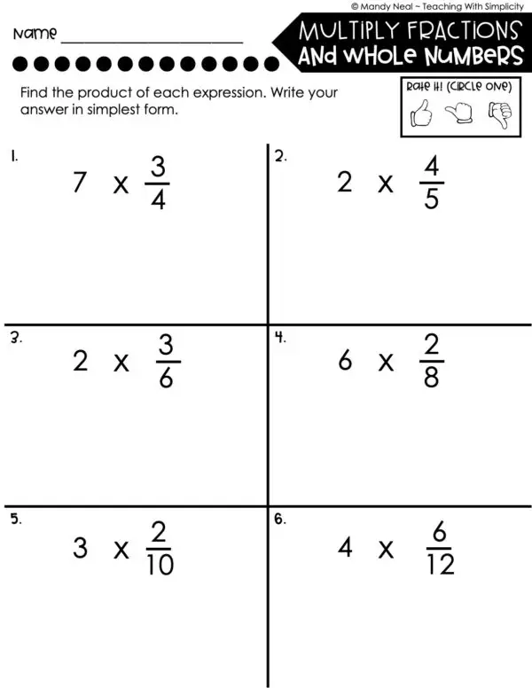 5th Grade Fractions – Multiply Fractions and Whole Numbers Worksheet 2