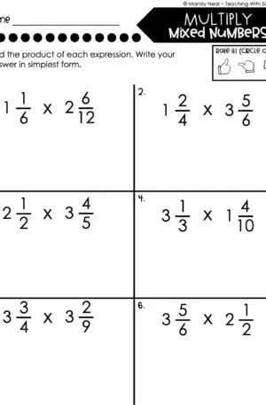 5th Grade Fractions – Multiply Mixed Numbers Worksheet 1