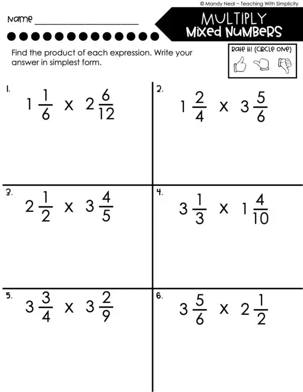 5th Grade Fractions – Multiply Mixed Numbers Worksheet 1