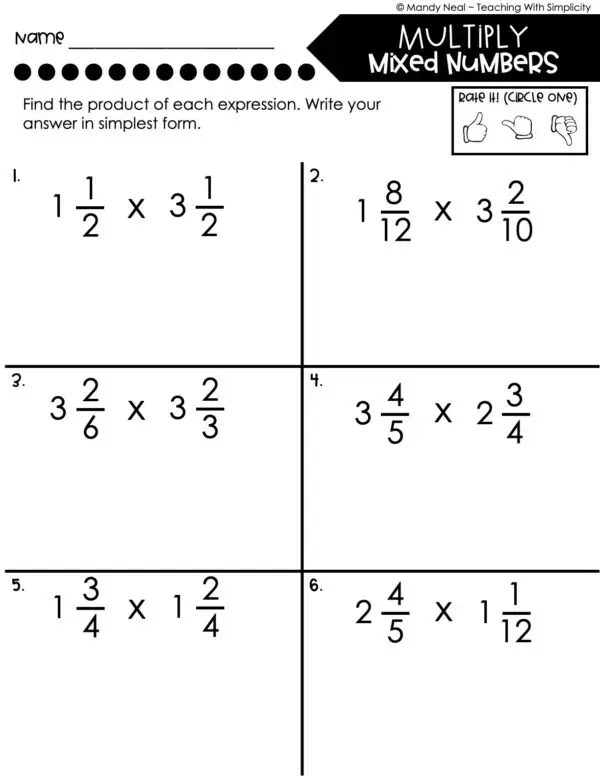 5th Grade Fractions – Multiply Mixed Numbers Worksheet 2