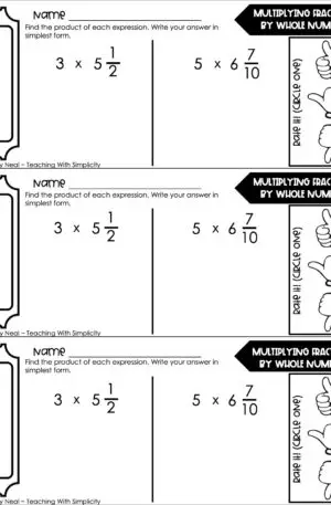 5th Grade Fractions – Multiplying Fractions by Whole Numbers Exit Ticket 1