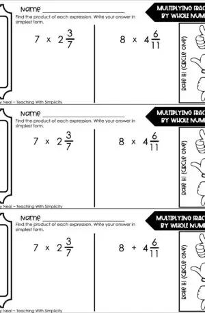 5th Grade Fractions – Multiplying Fractions by Whole Numbers Exit Ticket 2