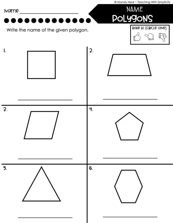 5th Grade Fractions – Naming Polygons Worksheet 2