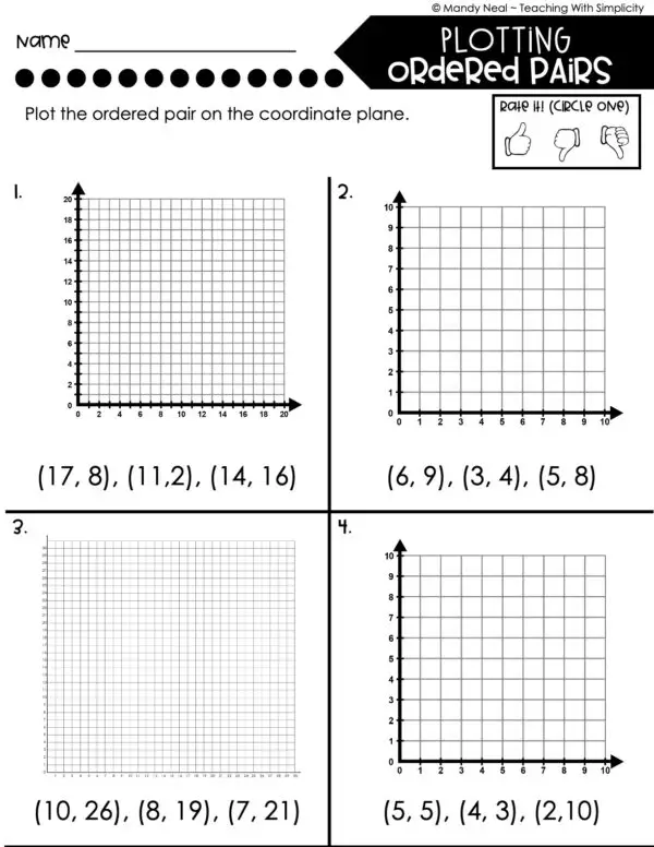 5th Grade Fractions – Plotting Ordered Pairs Worksheet 1