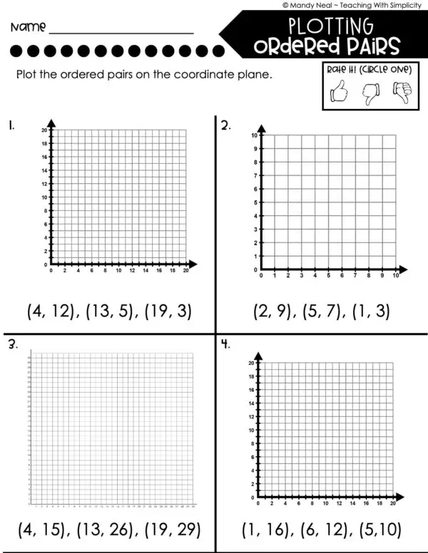 5th Grade Fractions – Plotting Ordered Pairs Worksheet 2