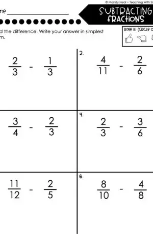 5th Grade Fractions – Subtracting Fractions Worksheet 1