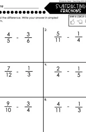 5th Grade Fractions – Subtracting Fractions Worksheet 2