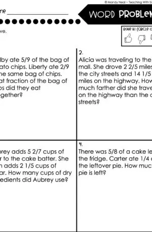 5th Grade Fractions – Word Problems Worksheet 1