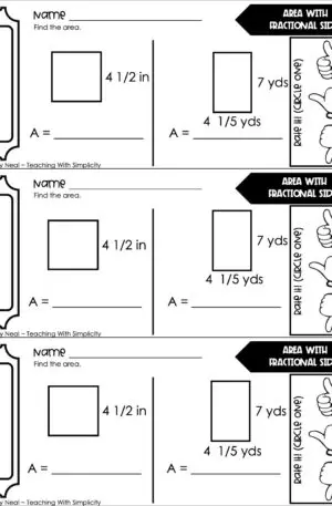 5th Grade Geometry – Area with Fractional Sides Exit Ticket 2