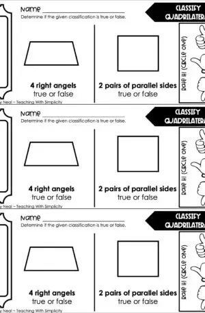 5th Grade Geometry – Classify Quadrilaterals Exit Ticket 1