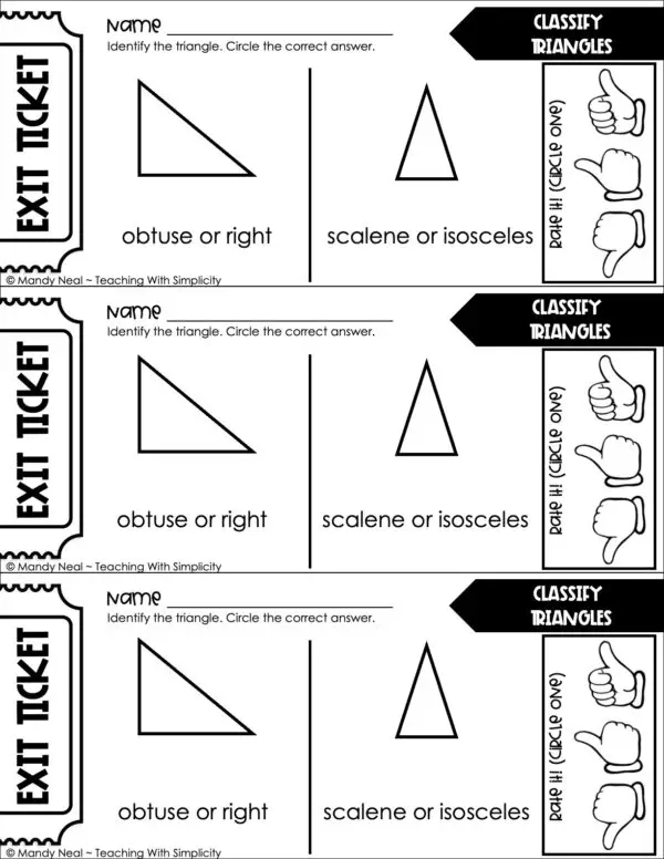 5th Grade Geometry – Classify Triangles Exit Ticket 1