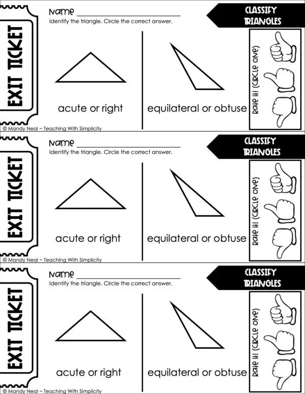 5th Grade Geometry – Classify Triangles Exit Ticket 2