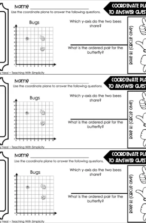 5th Grade Geometry – Coordinate Planes to Answer Questions Exit Ticket 1