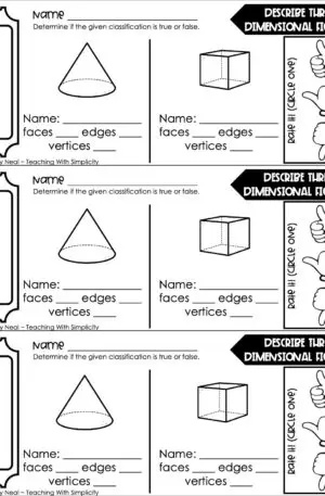 5th Grade Geometry – Describe Three Dimensional Figures Exit Ticket 1