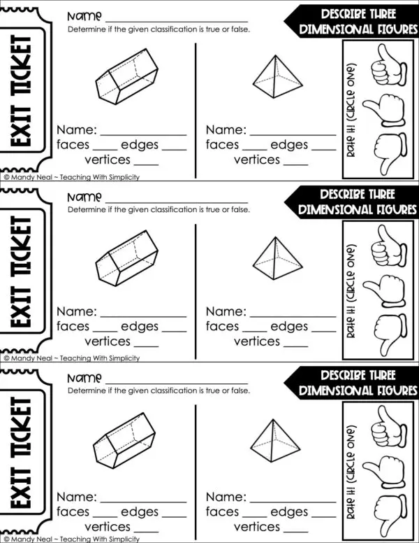 5th Grade Geometry – Describe Three Dimensional Figures Exit Ticket 2