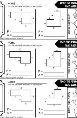 5th Grade Geometry – Find the Perimeter and Area Exit Ticket 1