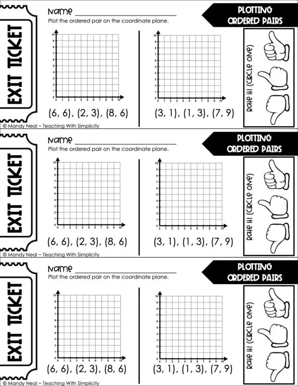 5th Grade Geometry – Plotting Ordered Pairs Exit Ticket 1