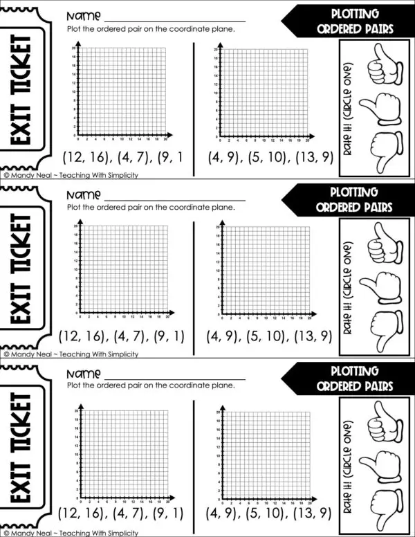 5th Grade Geometry – Plotting Ordered Pairs Exit Ticket 2