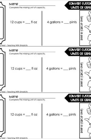 5th Grade Measurement – Convert Customary Units of Capacity Exit Ticket 2