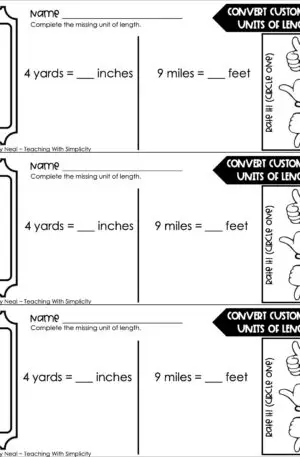 5th Grade Measurement – Convert Customary Units of Length Exit Ticket 2