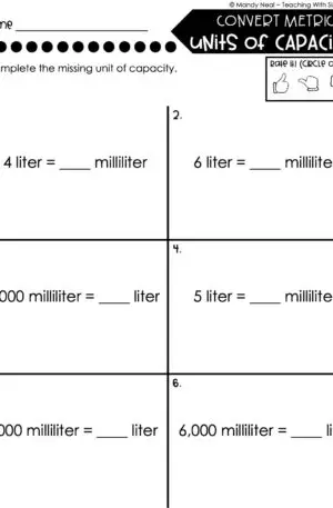 5th Grade Measurement – Convert Metric Units of Capacity Worksheet 2