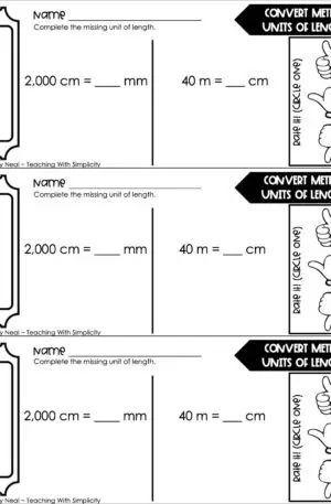 5th Grade Measurement – Convert Metric Units of Length Exit Ticket 2