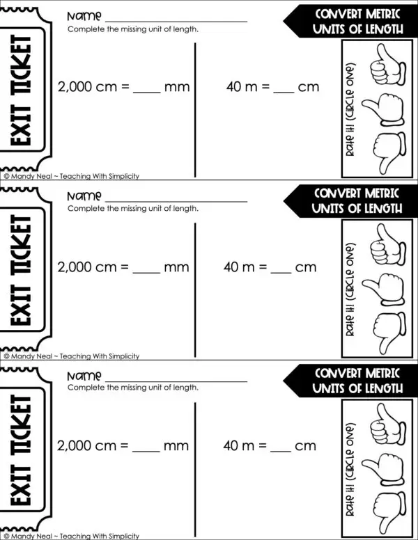 5th Grade Measurement – Convert Metric Units of Length Exit Ticket 2