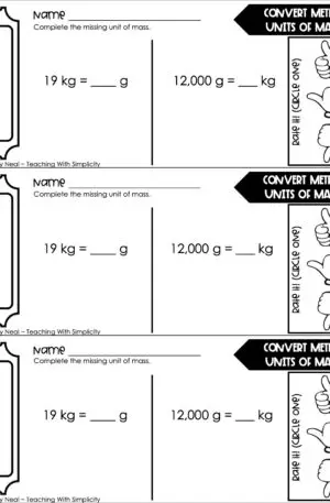 5th Grade Measurement – Convert Metric Units of Mass Exit Ticket 1