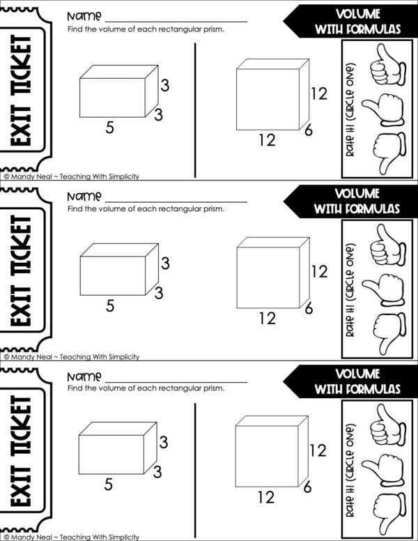 5th Grade Measurement – Volume with Formulas Exit Ticket 2