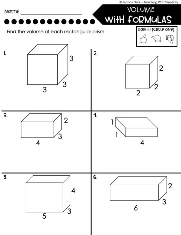 5th Grade Measurement – Volume with Formulas Worksheet 1