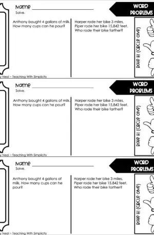 5th Grade Measurement – Word Problems Exit Ticket 1