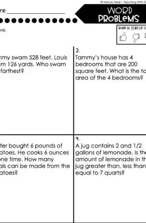 5th Grade Measurement – Word Problems Worksheet 1