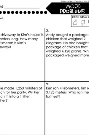 5th Grade Measurement – Word Problems Worksheet 2