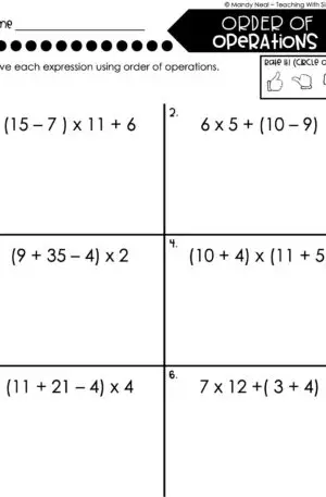 5th Grade Order of Operations – Word Problems Worksheet 1