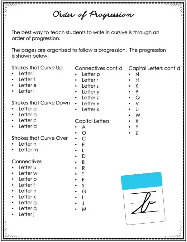 Cursive Writing - Order of Progression