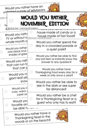 November Would You Rather Writing Prompts