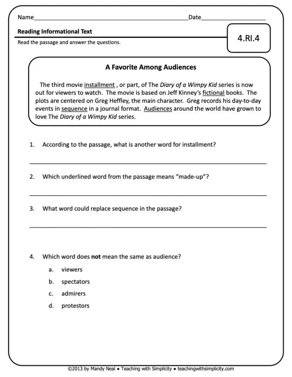 4th Grade ELA Assessment 11 (4.RI.4)