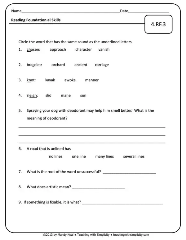 4th Grade ELA Assessment 17 (4.RF.3)