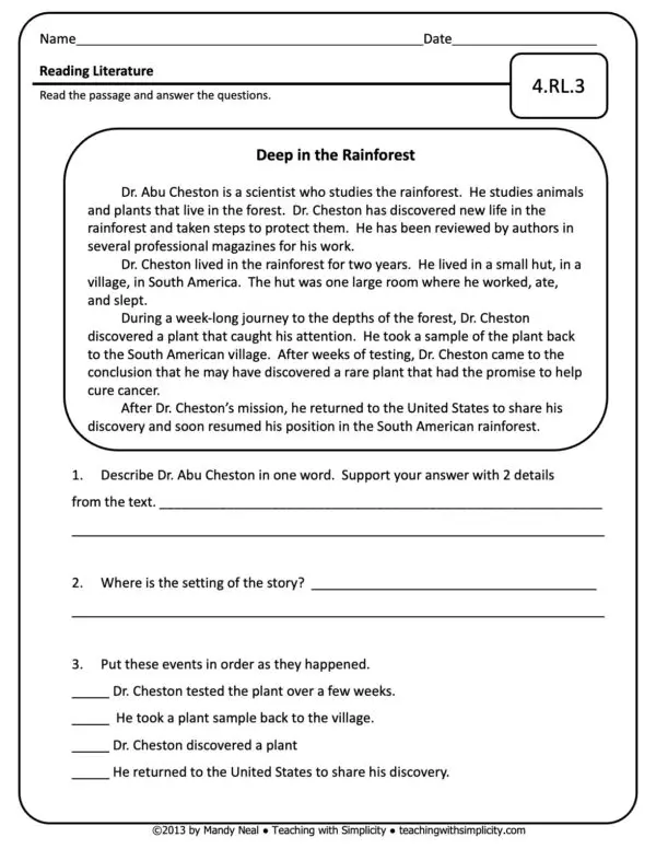 4th Grade ELA Assessment 2 (4.RL.3)