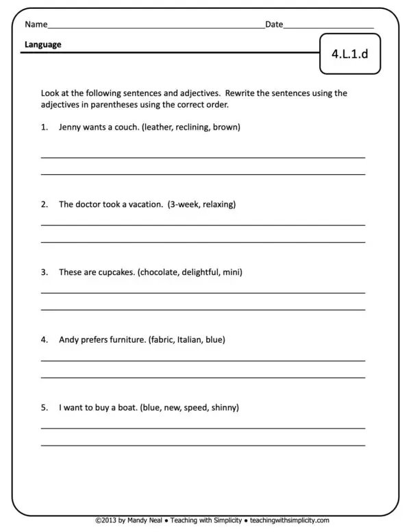 4th Grade ELA Assessment 22 (4.L.1.d)