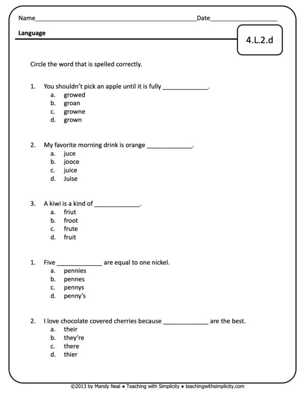 4th Grade ELA Assessment 29 (4.L.2.d)