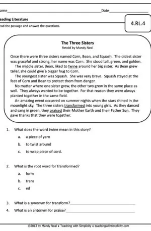 4th Grade ELA Assessment 3 (4.RL.4)