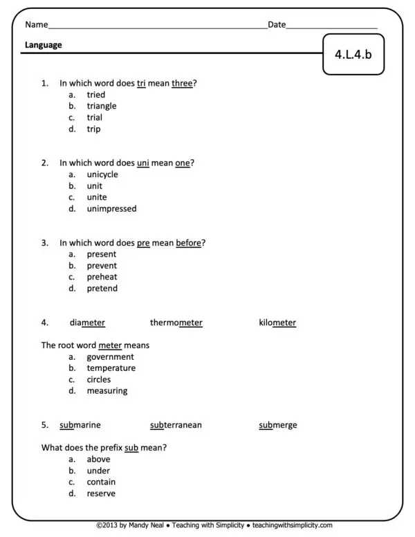 4th Grade ELA Assessment 31 (4.L.4.b)