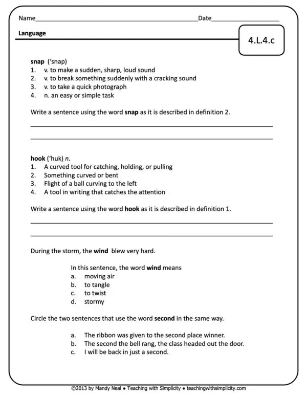 4th Grade ELA Assessment 32 (4.L.4.c)