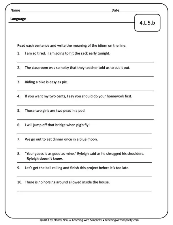 4th Grade ELA Assessment 34 (4.L.5.b)