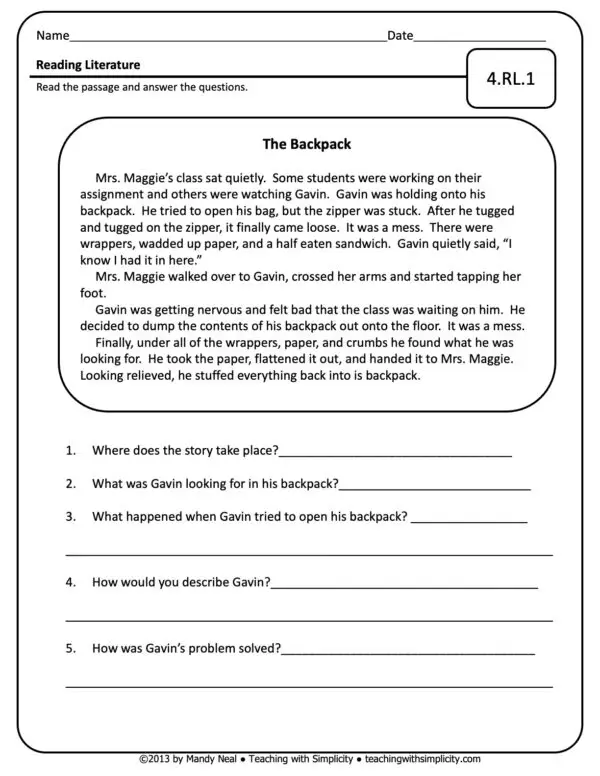 4th Grade ELA Assessment 36 (4.RL.1)