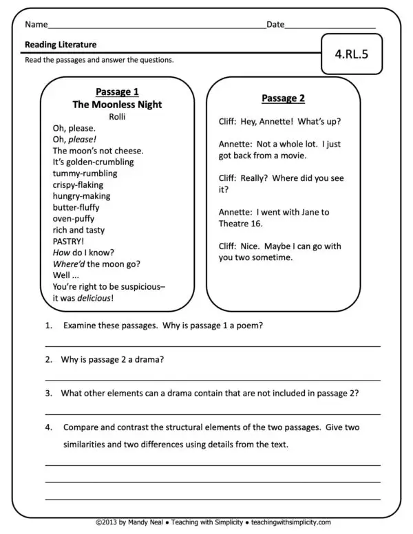 4th Grade ELA Assessment 4 (4.RL.5)