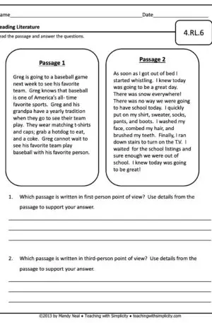 4th Grade ELA Assessment 5 (4.RL.6)