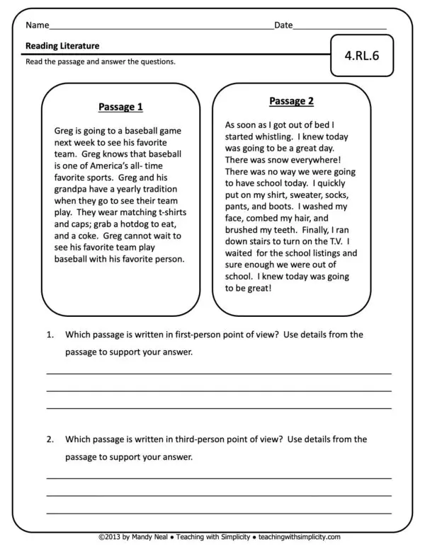 4th Grade ELA Assessment 5 (4.RL.6)