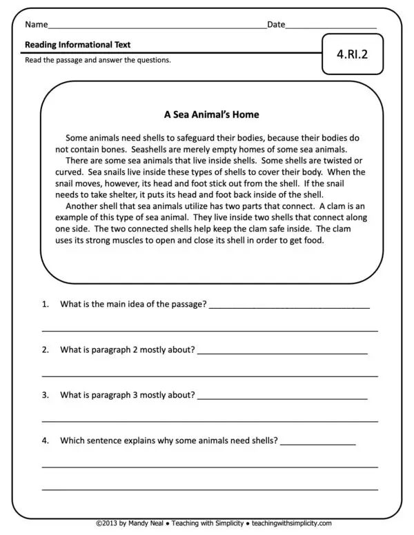 4th Grade ELA Assessment 9 (4.RI.2)